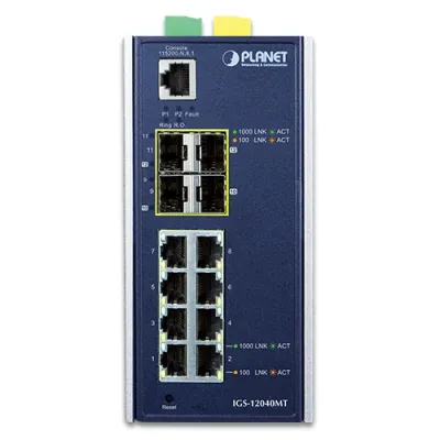 Planet - IGS-12040MT - Industrial 8-Port 10/100/1000T + 2-Port 100/1G SFP + 2-Port 1G/2.5G SFP Managed Ethernet Switch
