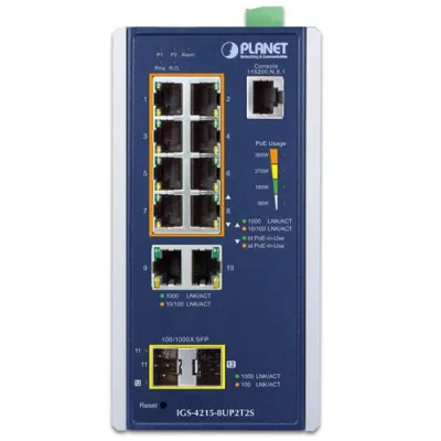 Planet - IGS-4215-8UP2T2S - Industrial 8-Port 10/100/1000T 802.3bt PoE + 2-Port 10/100/1000T + 2-Port 100/1000X SFP Managed Switch
