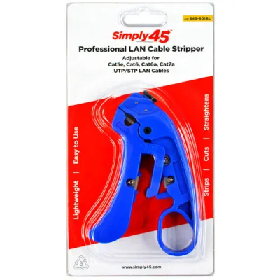Simply 45 - S45-S01BL - Adjustable Cat7a/6a/6/5e UTP/STP Stripper - Blue - 1Ea/Blister