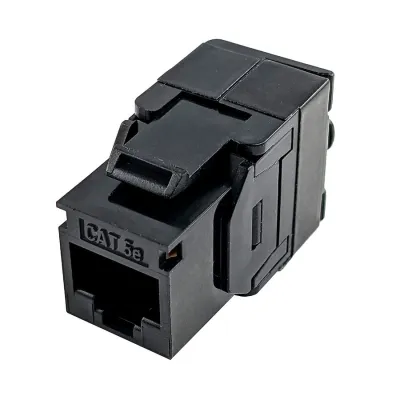 Simply 45 - S45-3500B-25 - Cat5e UTP 180° Black Keystone Jack, Toolless, Dust Cover, w/6-Color Snap-On ID Bars Included. 1ea/Bag, 25/Pack