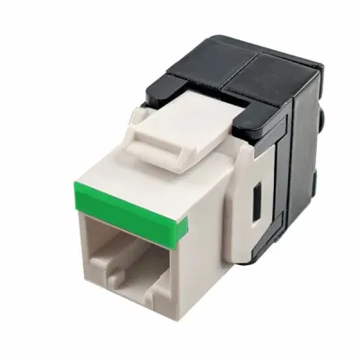 Simply 45 - S45-3500W - Cat5e UTP 180° White Keystone Jack, Toolless, Dust Cover, w/6-Color Snap-On ID Bars Included. 1ea/bag