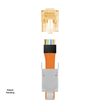 Simply 45 - S45-1155 - Standard Cat7a/7/6a Shielded External Ground RJ45 Modular Plugs with Bar45 Orange Tint, Hi/Lo Stagger - 50pcs/Jar