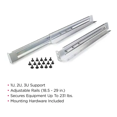 CYBERPOWER - 4POSTRAIL - Universal Rack Mount Rail Kit with Adjustable Length 18.5" - 29". Up to 230 LBS supported for 1U, 2U, and 3U applications.