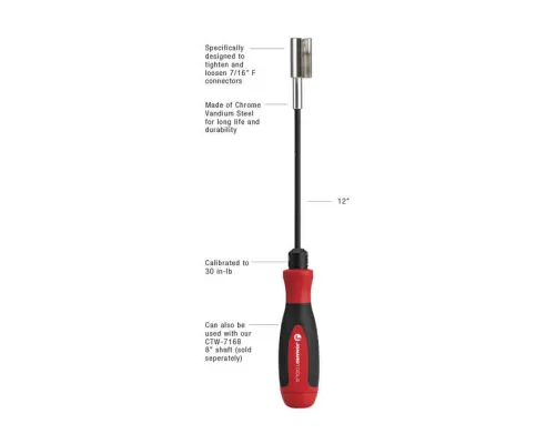 Jonard - CTW-716312 - F Connector Torque Wrench, 30 in-lb, 12"