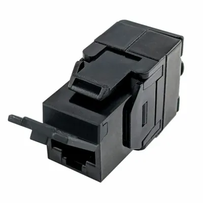 Simply 45 - S45-3500B - Cat5e UTP 180° Black Keystone Jack, Toolless, Dust Cover, w/6-Color Snap-On ID Bars Included. 1ea/bag