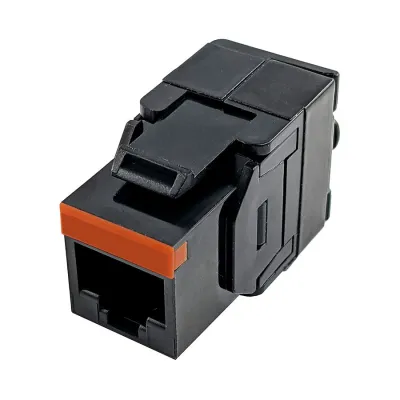 Simply 45 - S45-3500B-25 - Cat5e UTP 180° Black Keystone Jack, Toolless, Dust Cover, w/6-Color Snap-On ID Bars Included. 1ea/Bag, 25/Pack
