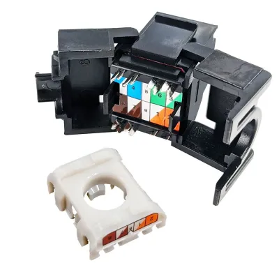 Simply 45 - S45-3500B-25 - Cat5e UTP 180° Black Keystone Jack, Toolless, Dust Cover, w/6-Color Snap-On ID Bars Included. 1ea/Bag, 25/Pack