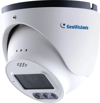GeoVision - 84-GEBF491-1TB - Cloud AI 4MP WDR Pro Eyeball Dome IP Camera, H.265 4.3x Zoom Super Low Lux Full Color Warm LED, 1TB Micro SD