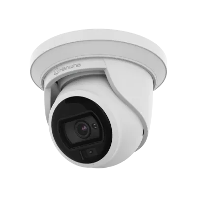 Hanwha - ANE-L7012L - Wisenet A Series White Light turret camera, 4MP @ 30 FPS, 3mm fixed focal lens, WiseStream II, Triple codec (H.265/H.264/MJPEG), 120dB WDR, 24h Color mode, FoV H: 98.3° / V: 54.2°, virtual area (intrusion/enter/exit), virtual Li