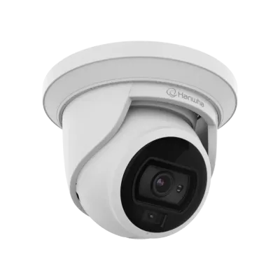 Hanwha - ANE-L7012L - Wisenet A Series White Light turret camera, 4MP @ 30 FPS, 3mm fixed focal lens, WiseStream II, Triple codec (H.265/H.264/MJPEG), 120dB WDR, 24h Color mode, FoV H: 98.3° / V: 54.2°, virtual area (intrusion/enter/exit), virtual Li