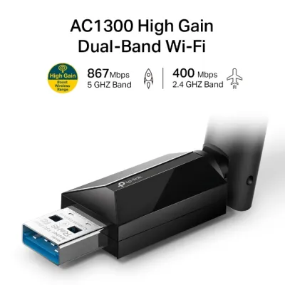 TP-Link - ARCHER T3U PLUS - AC1300 High Gain Wireless Dual Band USB Adapter