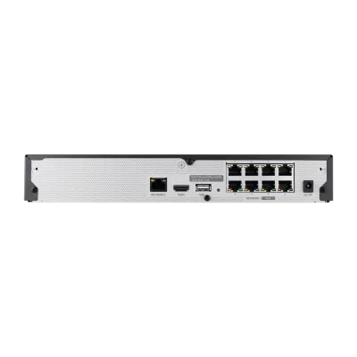 Hanwha - ARN-810S - Wisenet A Series 8CH PoE NVR, Embedded Linux, H.265, H.264, MJPEG codec, Plug & play by 8 PoE (LAN, 10/100), 1 RJ-45(WAN, 10/100), Supported HDD (Maximum 6TB), HDMI local monitor, ARB supported, P2P service support.