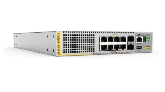 Hanwha - AT-x530L-10GHXm-90 - AT 8 x 1/2.5/5 Gigabit Ethernet PoE++ switch with advanced management features, 2x 10GB (SFP+)uplink,  500W total PoE budget (NDAA and TAA compliant)