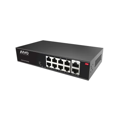 AVYCON - AVN-E08-2P08W120 - 8+2 Port Network Unmanaged 10/100 PoE Switch with Long Distance CCTV mode (up to 820ft), DC52V / 120W