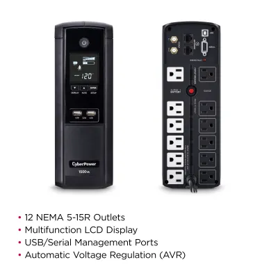 Cyber Power - BRG1500AVRLCD - UPS SYSTEMS Intelligent LCD, 1500VA/900W, Simulated Sine Wave, NEMA 5-15P, 6 ft cord