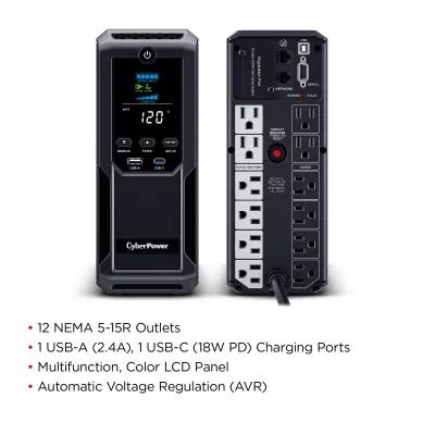 Cyber Power - BRG1500AVRLCD2 - UPS SYSTEMS Intelligent LCD 1500VA/900W Line Interactive, Mini-tower