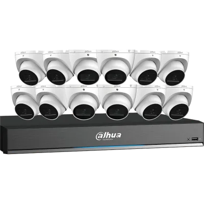 Dahua - C868E124A - HDCVI Kit: 16-CH, 4K Pro Analytics+ Penta-brid DVR + 12x 4K, WDR, Mini Eyeball Cameras
