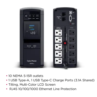 Cyber Power - CP1000PFCLCD - UPS SYSTEMS PFC 1000VA/600W Sinewave