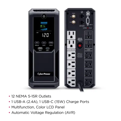 Cyber Power - CP1350AVRLCD3 - UPS SYSTEMS Intelligent LCD, 1350VA/815W Line Interactive UPS, Mini-tower, 12 Outlets