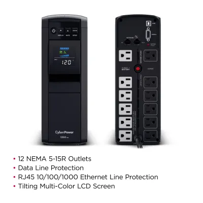 Cyber Power - CP1350PFCLCD - UPS SYSTEMS 1500VA/1000W, PFC Sine Wave Mini-tower