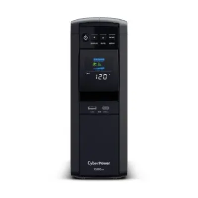 CYBERPOWER - CP1500PFCLCDTAA - 1500VA/1000W, PFC Sine Wave Mini-tower UPS, 12 NEMA 5-15R, NEMA 5-15P, USB, Relay, SNMP, PowerPanel Business Software, 3 Yr Wty, TAA Compliant