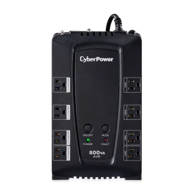 CYBERPOWER - CP800AVR - 800VA/450W LINE INTERACTIVE UPS, 8 x NEMA 5-15R OUTLETS, NEMA 5-15P PLUG W/6FT POWER CORD, AVR, SERIAL PORT, POWERPANEL PERSONAL SOFTWARE, 3 YR WTY