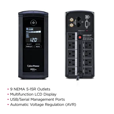 Cyber Power - CP850AVRLCD - UPS SYSTEMS Intelligent LCD  850VA/510W Line-Interactive 