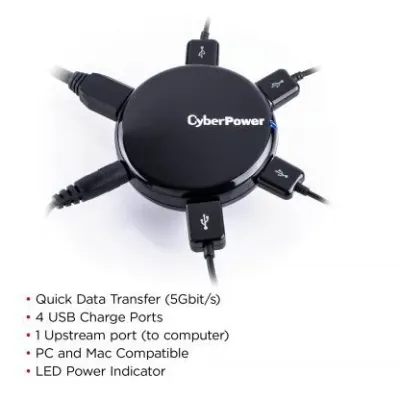 Cyber Power - CPH430PB - Up to 5 Gbps Transfer Rate, USB 3.0, 4, LED Power Indicator, Limited Lifetime Warranty