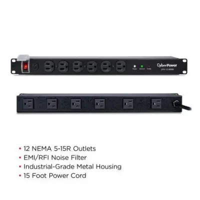 Cyber Power - CPS1215RMS - 1800 J, 120 V, 12 NEMA 5-20R (6 front, 6 rear), 15 ft cord, 3 Year Warranty