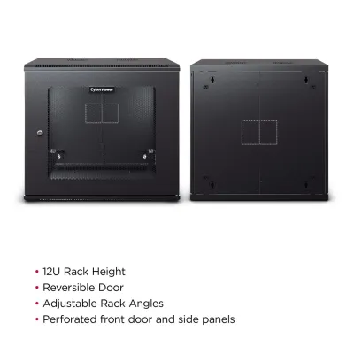 Cyber Power - CR12U61003 - 12U 19" Wall Mount Enclosure, 600mm Wide, 600mm Deep, Hex Perforated Metal Door, Side Panels, Locking Doors/Side Panels, Black