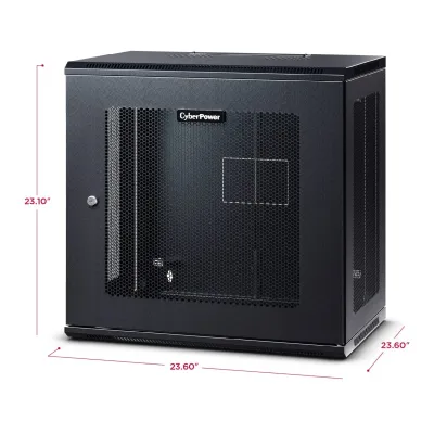 Cyber Power - CR12U61003 - 12U 19" Wall Mount Enclosure, 600mm Wide, 600mm Deep, Hex Perforated Metal Door, Side Panels, Locking Doors/Side Panels, Black