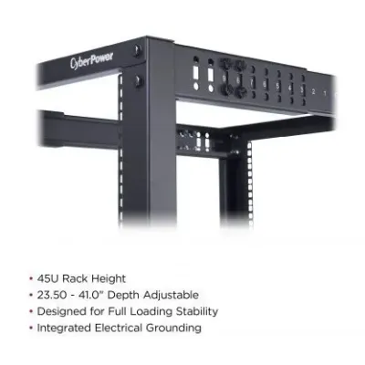 Cyber Power - CR45U40001 - 45U 19" 4-post Open Frame Rack, 600mm wide, 22"-40" depth adjustable, black, 1760lbs (800kg) loading capacity, ships knock-down, 5 year warranty