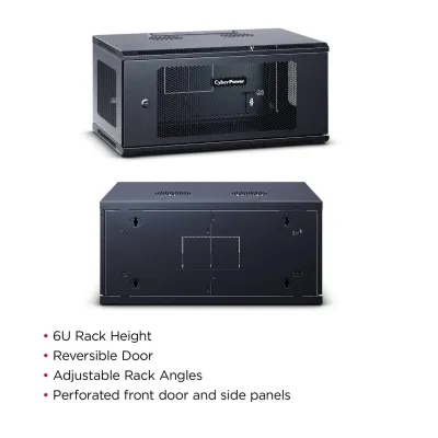 Cyber Power - CR6U61003 - 6U 19" Wall Mount Enclosure, 600mm Wide, 600mm Deep, Hex Perforated Metal Door, Side Panels, Locking Doors/Panels, Black