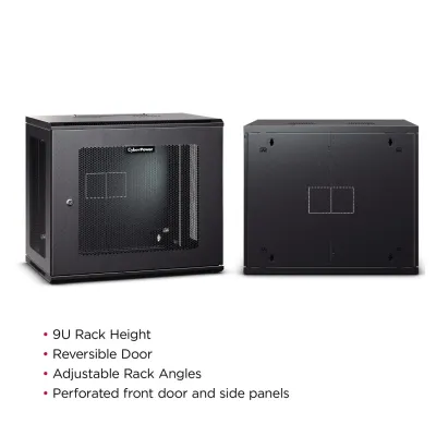 Cyber Power - CR9U61003 - 9U 19" Wall Mount Enclosure, 600mm Wide, 600mm Deep, Hex Perforated Metal Door, Side Panels, Locking Doors/Panels, Black