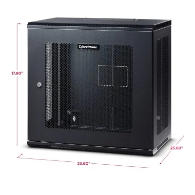 Cyber Power - CR9U61003 - 9U 19" Wall Mount Enclosure, 600mm Wide, 600mm Deep, Hex Perforated Metal Door, Side Panels, Locking Doors/Panels, Black