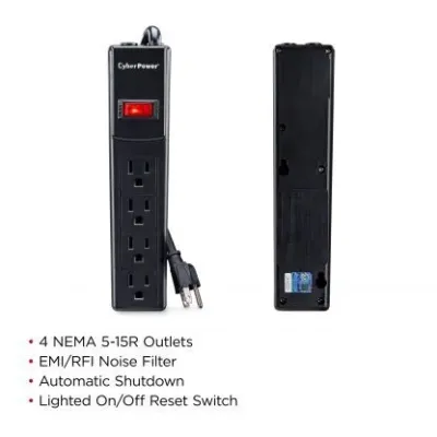Cyber Power - CSB404 - 600 J, 125 V, NEMA 5-15P plug, 4 NEMA 5-15R, 4 ft Cord, Limited Lifetime Warranty