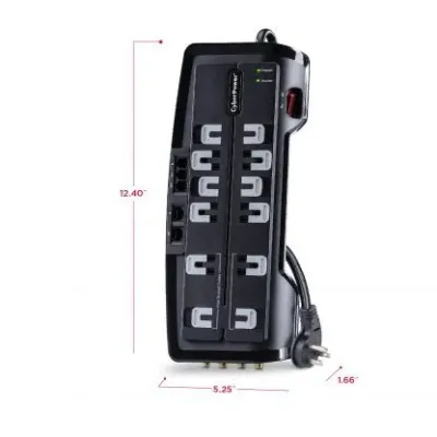 Cyber Power - CSHT1208TNC2 - 3150 J, 125 V, Nema 5-15P 45 Degree Off-Set Plug, 12 Nema 5-15R, 8 Ft Cord, Limited Lifetime Warranty