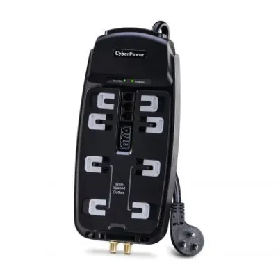 Cyber Power - CSHT808TC - 2850 J, 125 V, Nema 5-15P 45 Degree Off-Set Plug, 8 Ft Cord, Limited Lifetime Warranty
