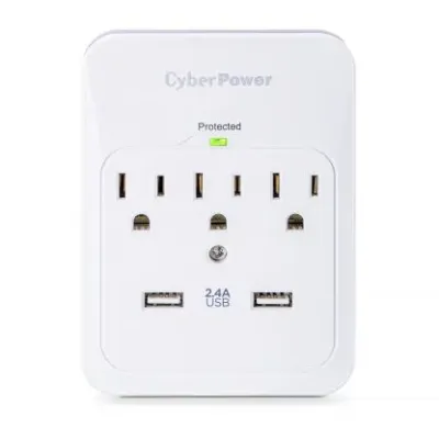 Cyber Power - CSP300WUR1 - 600 J, 125 V, Nema 5-15P Plug, 3 Nema 5-15R, 2 (2.1a Shared) USB Ports, 1 Year Limited Warranty