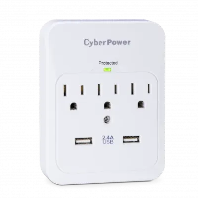 Cyber Power - CSP300WUR1 - 600 J, 125 V, Nema 5-15P Plug, 3 Nema 5-15R, 2 (2.1a Shared) USB Ports, 1 Year Limited Warranty