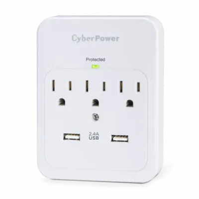 Cyber Power - CSP300WUR1 - 600 J, 125 V, Nema 5-15P Plug, 3 Nema 5-15R, 2 (2.1a Shared) USB Ports, 1 Year Limited Warranty