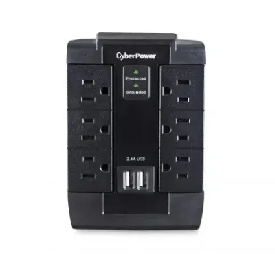 Cyber Power - CSP600WSU - 1200 J, 125 V, NEMA 5-15P plug, 6 NEMA 5-15R, 2 (2.4A shared) USB ports, 1 Year Limited Warranty