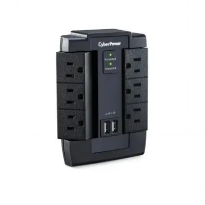 Cyber Power - CSP600WSU - 1200 J, 125 V, NEMA 5-15P plug, 6 NEMA 5-15R, 2 (2.4A shared) USB ports, 1 Year Limited Warranty