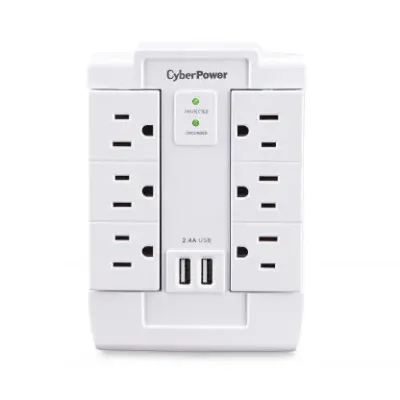 CYBERPOWER - CSP600WSURC2 - 6-Outlet (Swivel) Wall Tap with 1200 Joules, 2 USB 2.4A shared, white