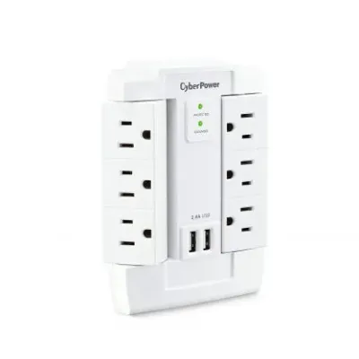 CYBERPOWER - CSP600WSURC2 - 6-Outlet (Swivel) Wall Tap with 1200 Joules, 2 USB 2.4A shared, white