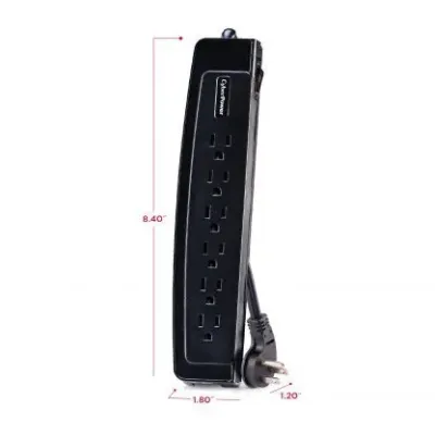 Cyber Power - CSP604T - 1350 J, 125 V, NEMA 5-15P 45 degree off-set plug, 6 NEMA 5-15R, 4 ft cord, Limited Lifetime Warranty