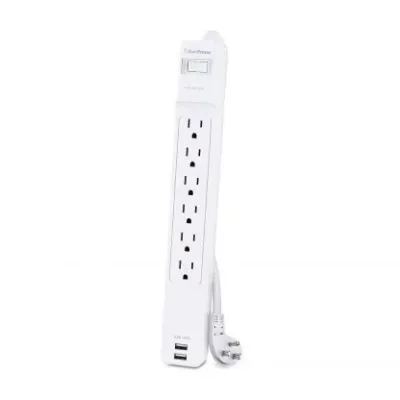 Cyber Power - CSP606U42A - 6-Outlet Surge Protector with 2 USB 2.4A, 900 Joules, 6FT Cord, EMI/RFI Filtering, White, $75,000K CEG AND 15a non-lighted Switch