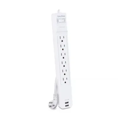 Cyber Power - CSP606U42A - 6-Outlet Surge Protector with 2 USB 2.4A, 900 Joules, 6FT Cord, EMI/RFI Filtering, White, $75,000K CEG AND 15a non-lighted Switch