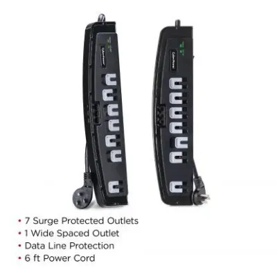Cyber Power - CSP708T - 1650 J, 125 V, NEMA 5-15P 45 Degree off-set Plug, 7 NEMA 5-15R, 8 ft cord, Limited Lifetime Warranty
