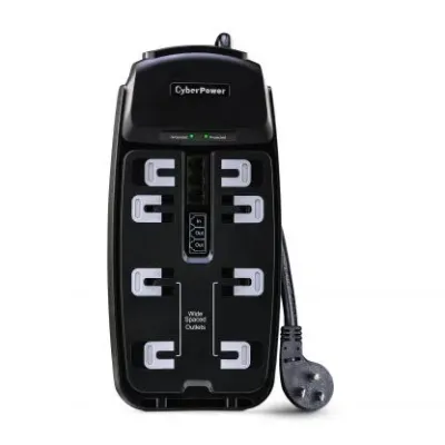 Cyber Power - CSP806T - 2250 J, 125 V, NEMA 5-15P 45 Degree off-set Plug, 8 NEMA 5-15R, 6 ft Cord, Limited Lifetime Warranty